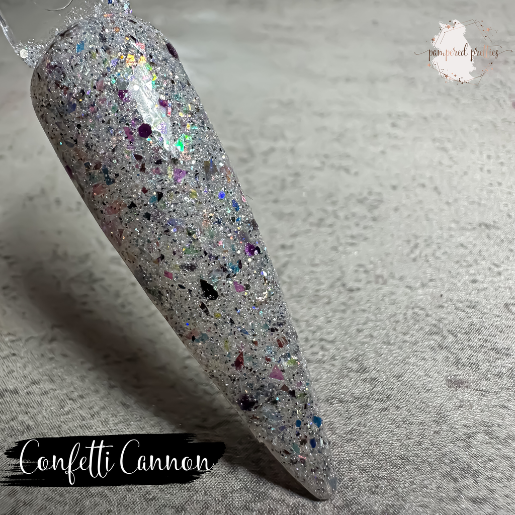 Confetti Cannon - Silver Multicolor Glitter Flakie Dip Powder