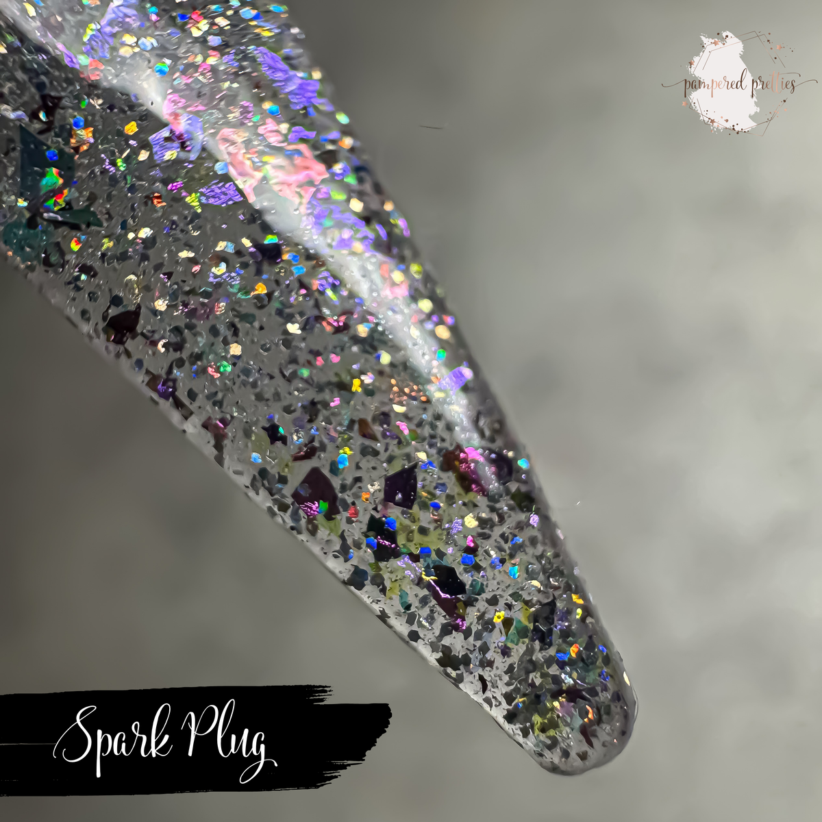Spark Plug - Holographic Silver Flakie Glitter Dip Powder