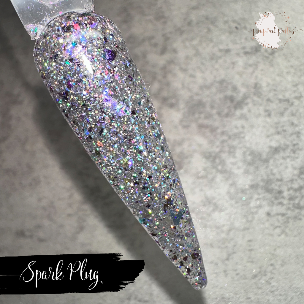 Spark Plug - Holographic Silver Flakie Glitter Dip Powder