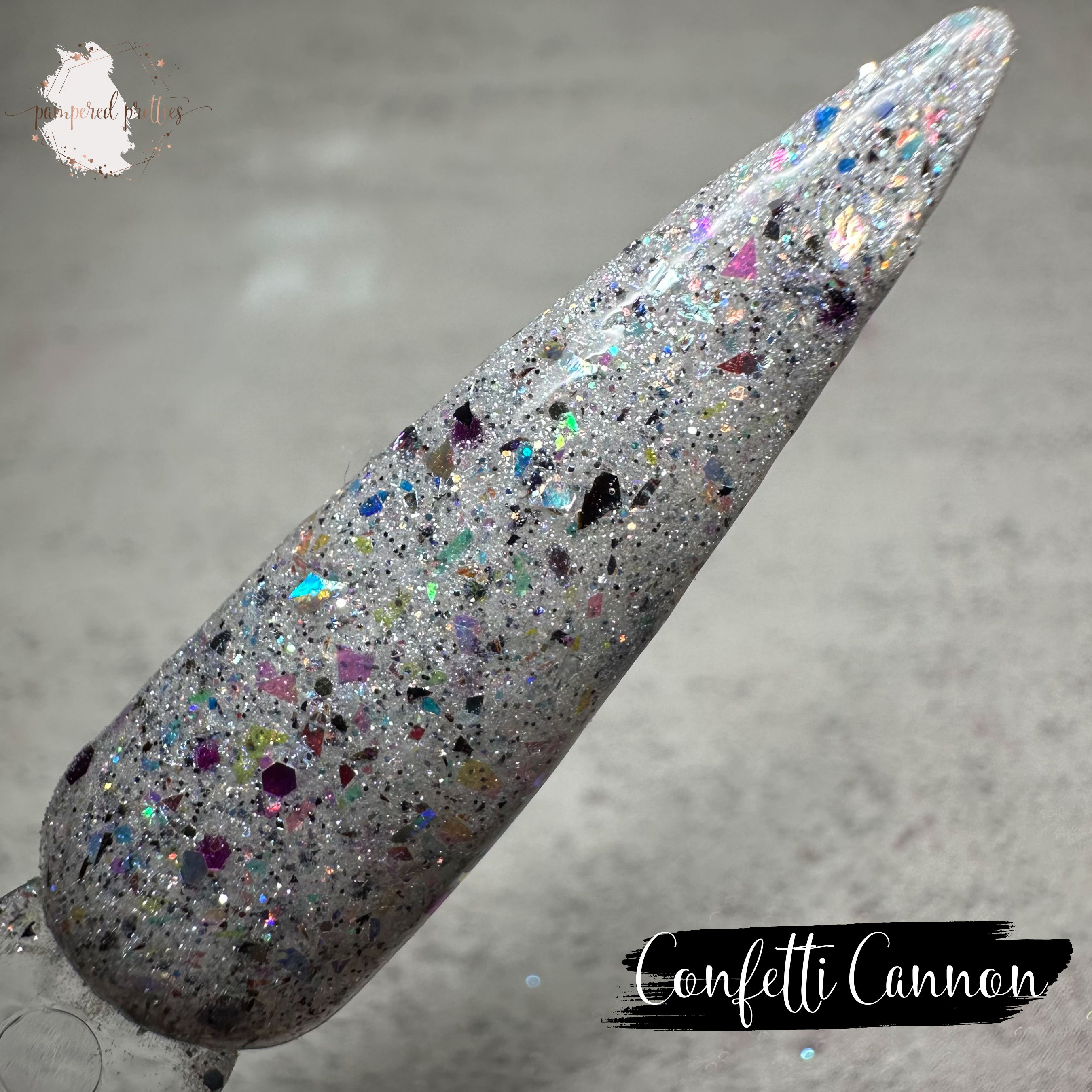 Confetti Cannon - Silver Multicolor Glitter Flakie Dip Powder