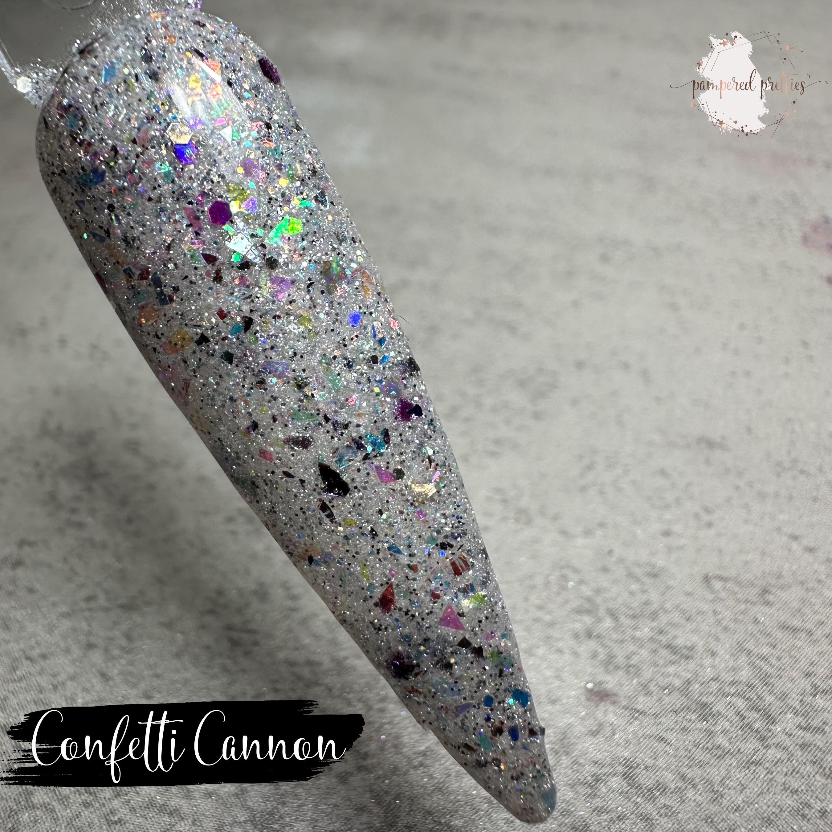 Confetti Cannon - Silver Multicolor Glitter Flakie Dip Powder