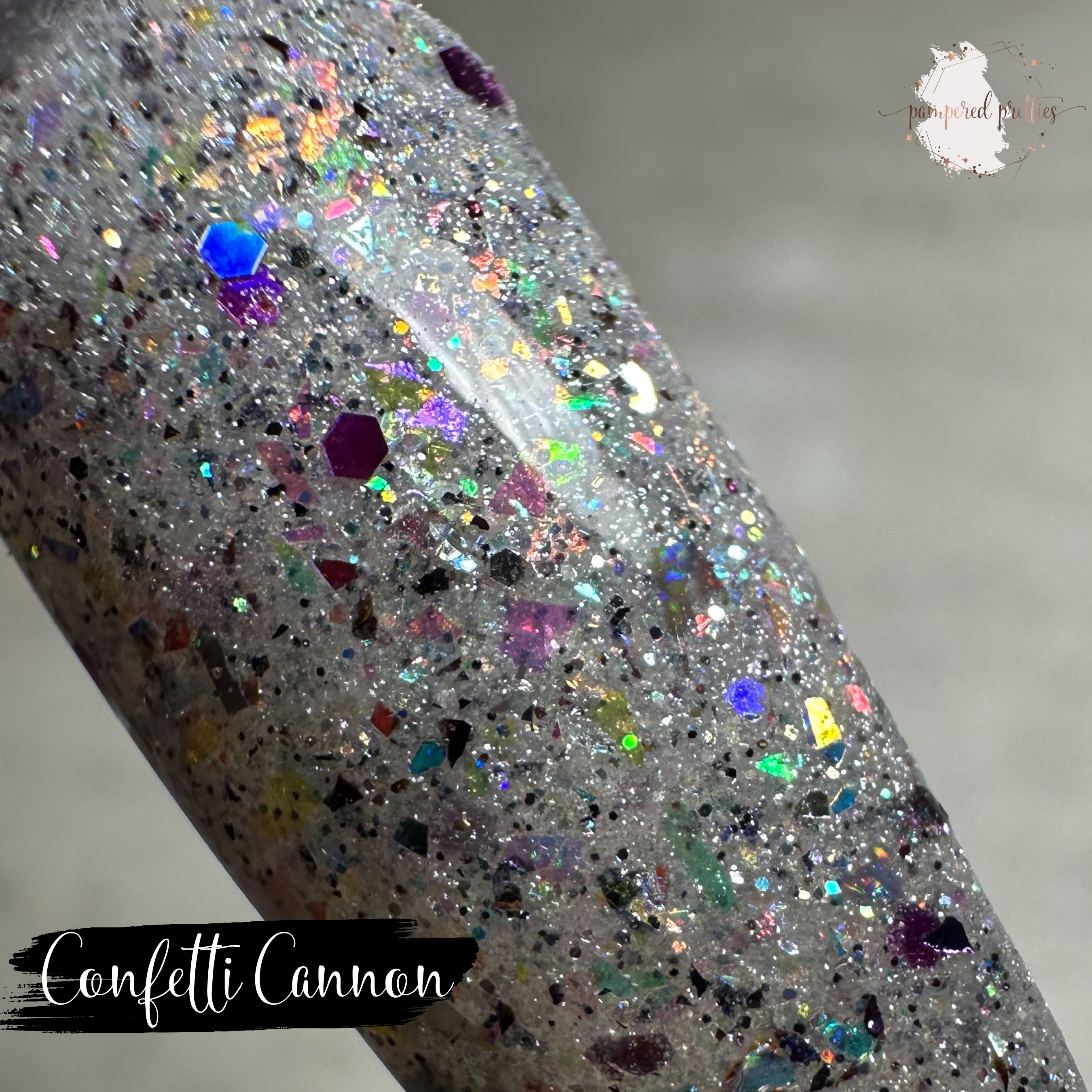 Confetti Cannon - Silver Multicolor Glitter Flakie Dip Powder