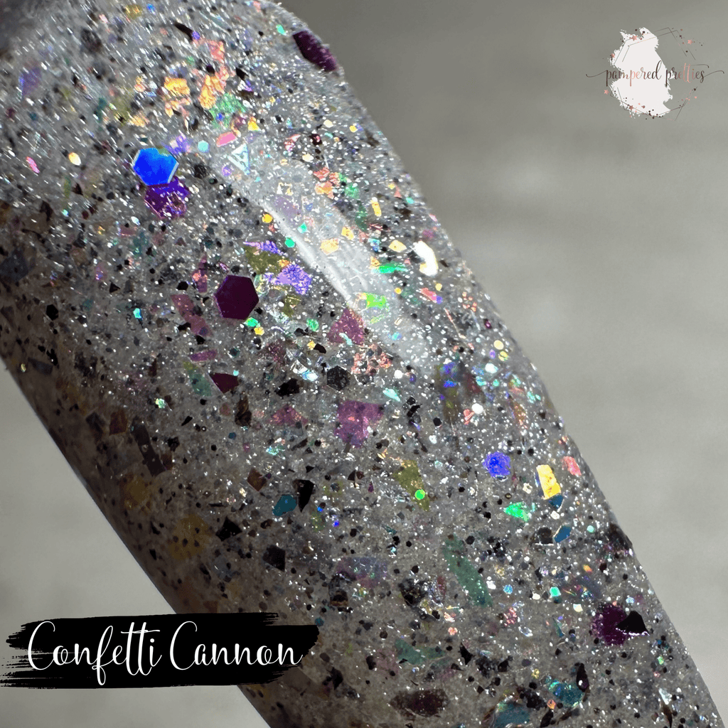 Confetti Cannon - Silver Multicolor Glitter Flakie Dip Powder - Pampered Pretties