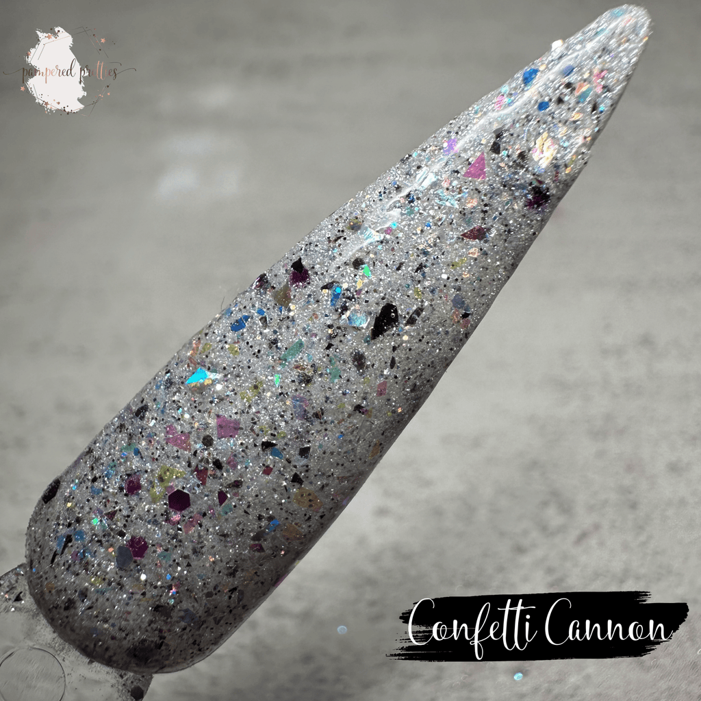 Confetti Cannon - Silver Multicolor Glitter Flakie Dip Powder - Pampered Pretties