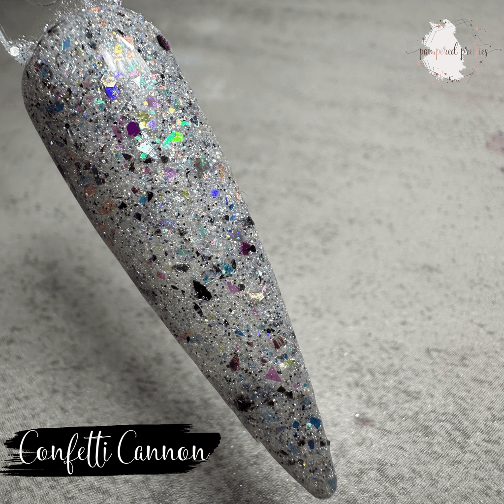 Confetti Cannon - Silver Multicolor Glitter Flakie Dip Powder - Pampered Pretties