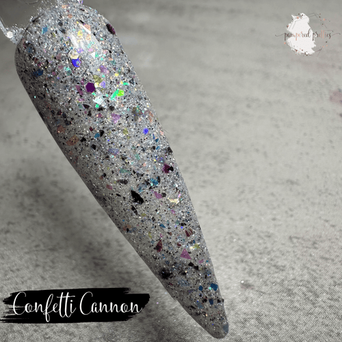Confetti Cannon - Silver Multicolor Glitter Flakie Dip Powder - Pampered Pretties
