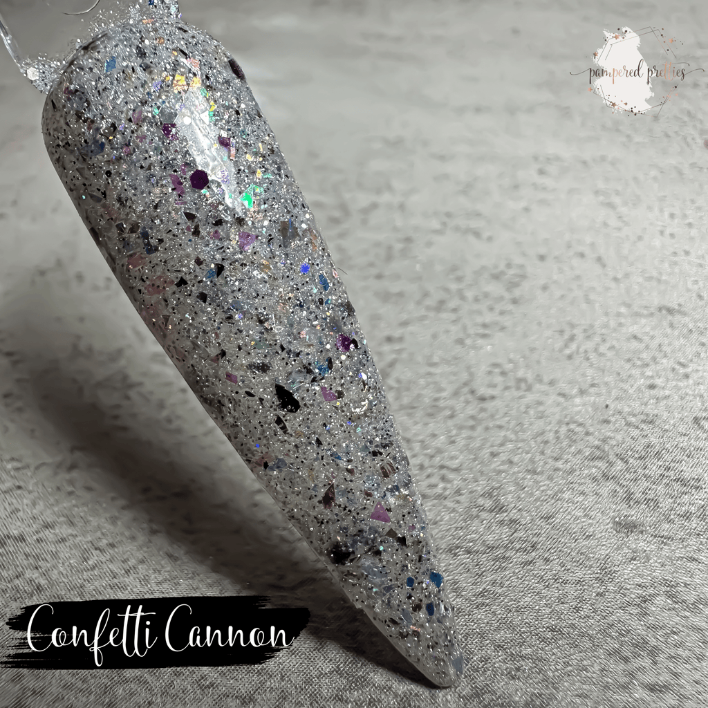 Confetti Cannon - Silver Multicolor Glitter Flakie Dip Powder - Pampered Pretties