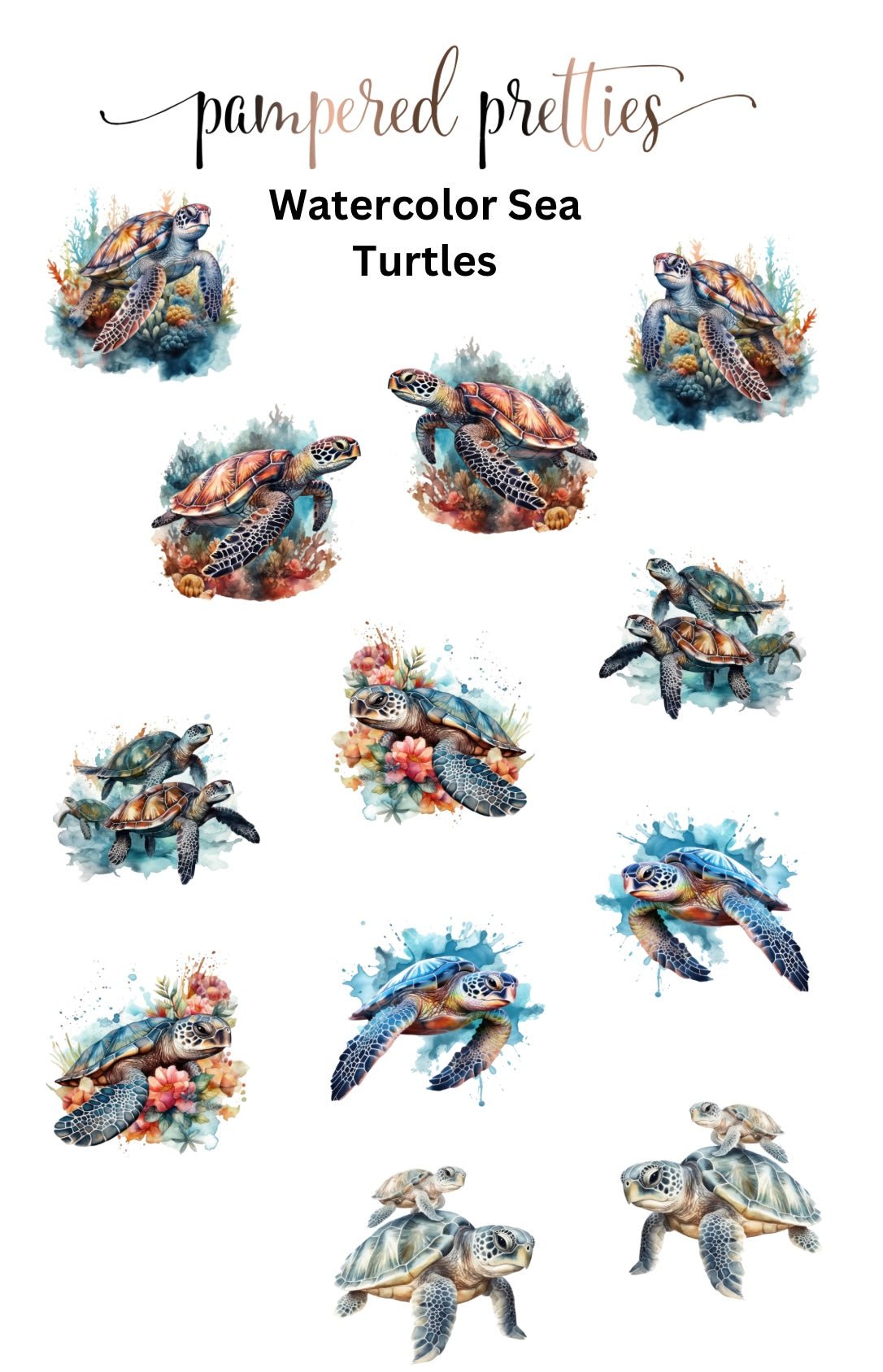 Midi Pretty - Watercolor Sea Turtles - Pampered Pretties