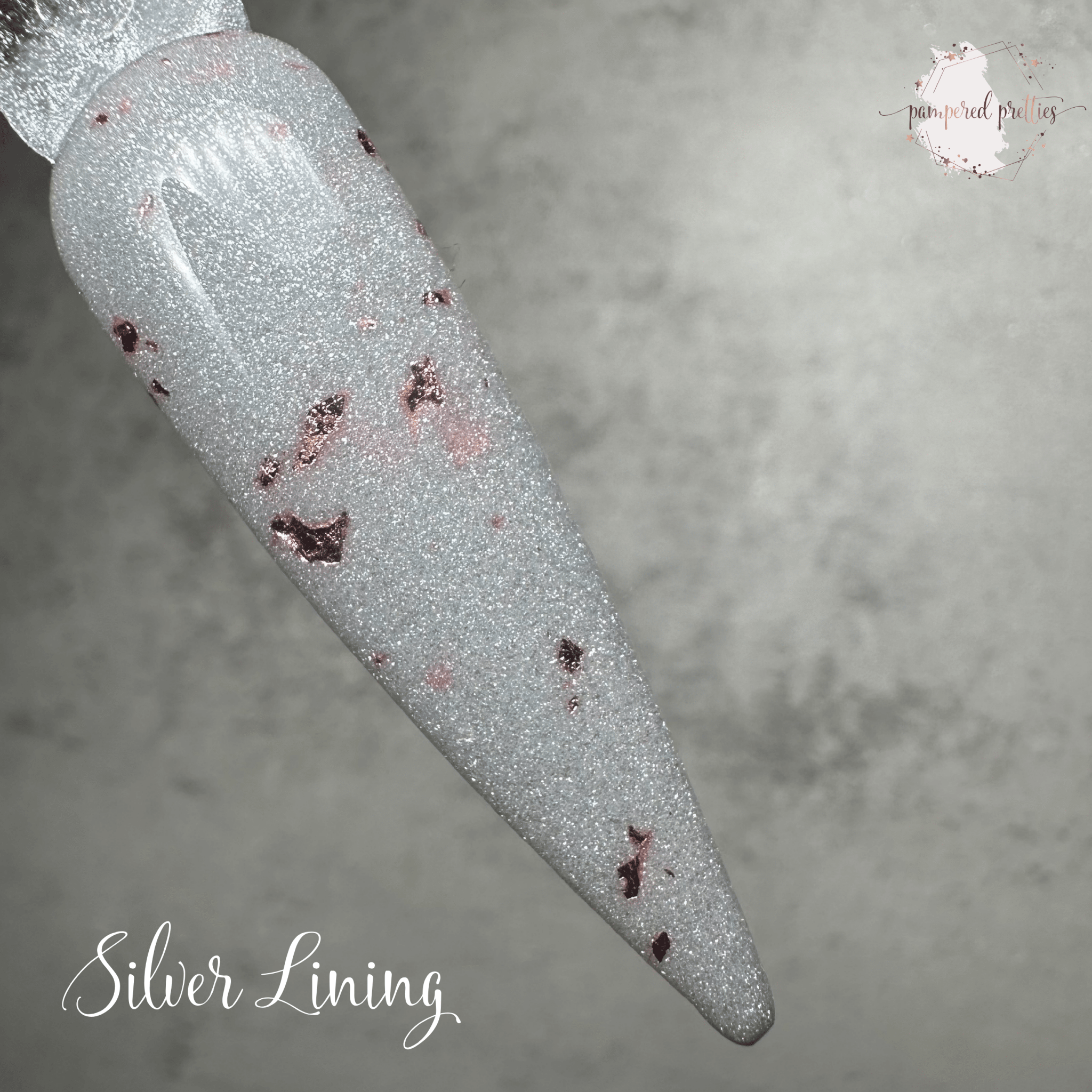 Silver Lining - Silver Grey Shimmer Dip Powder with Rose Gold Foil - Pampered Pretties