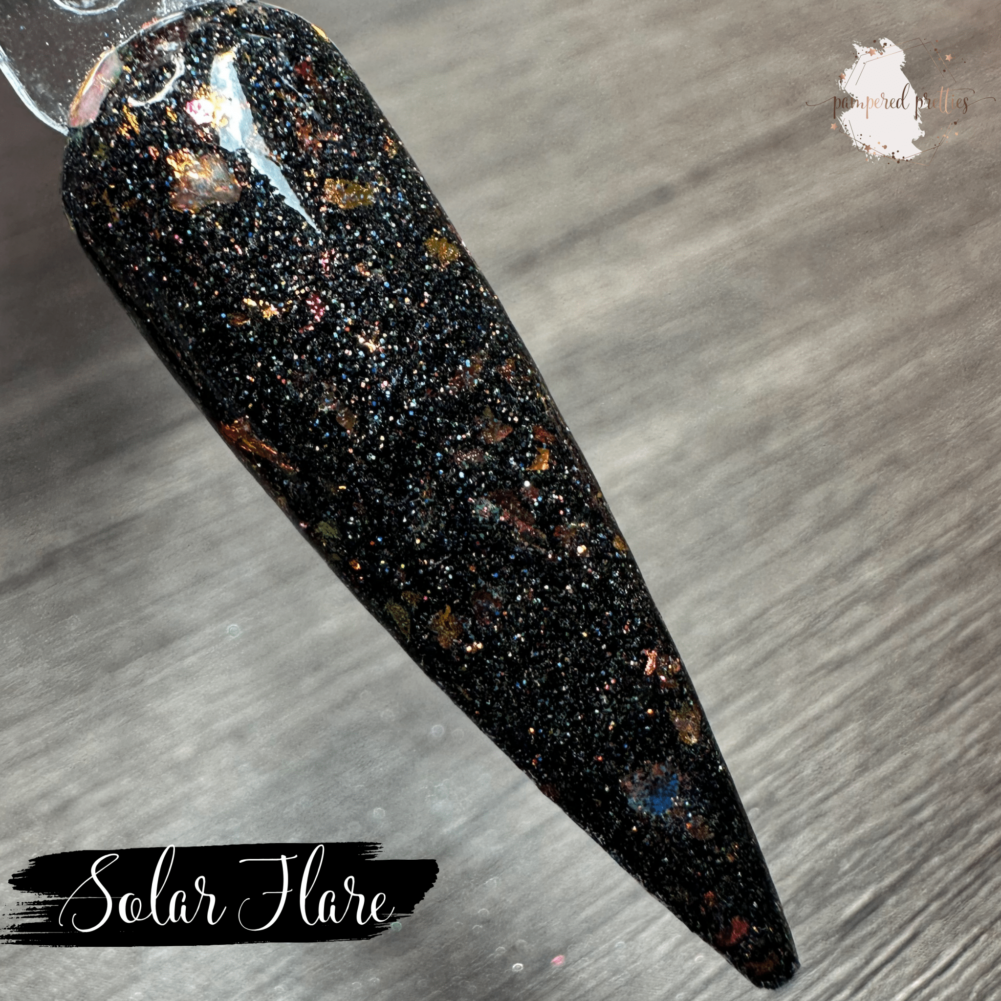 Solar Flare - Black Holo Flakie Dip Powder - Pampered Pretties