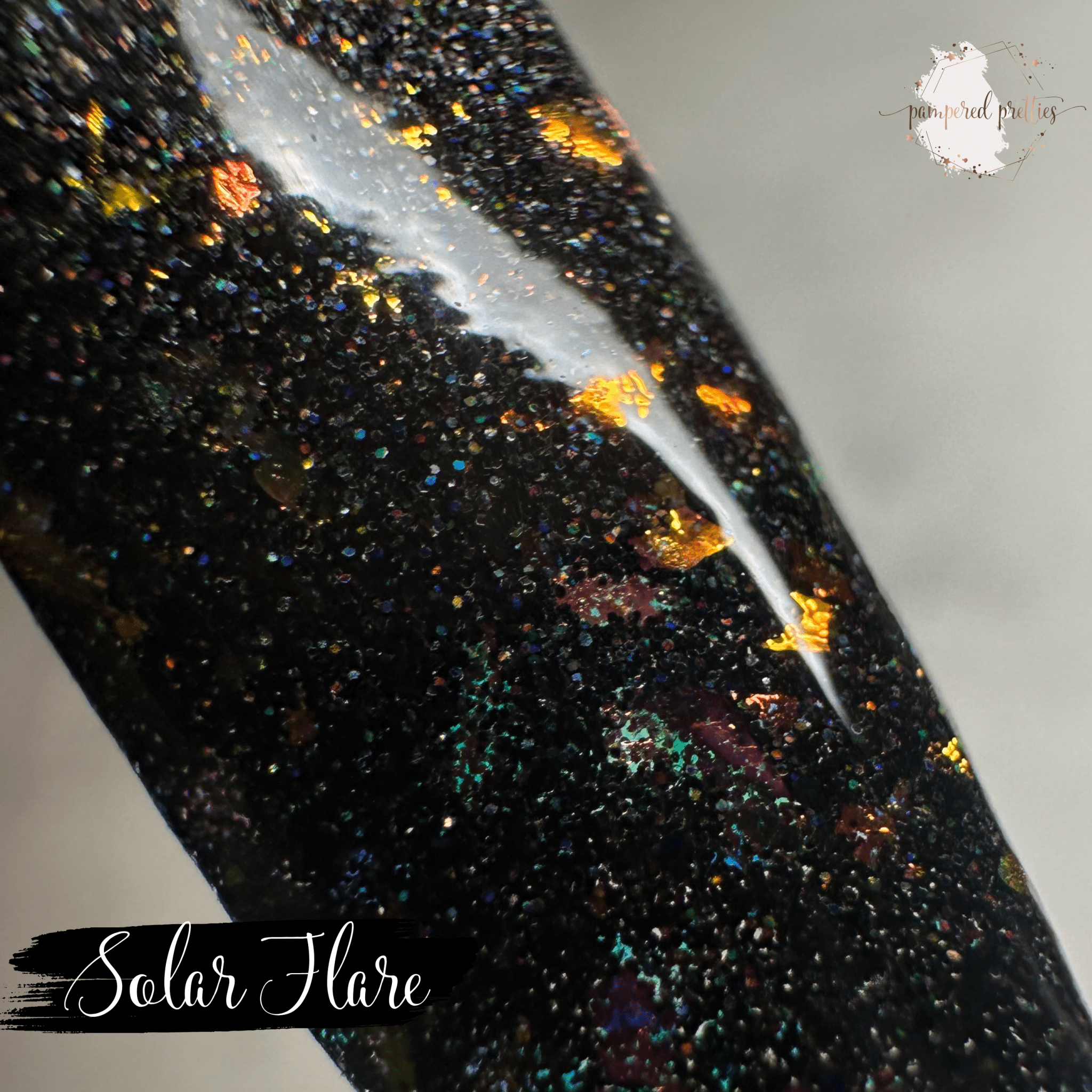 Solar Flare - Black Holo Flakie Dip Powder - Pampered Pretties
