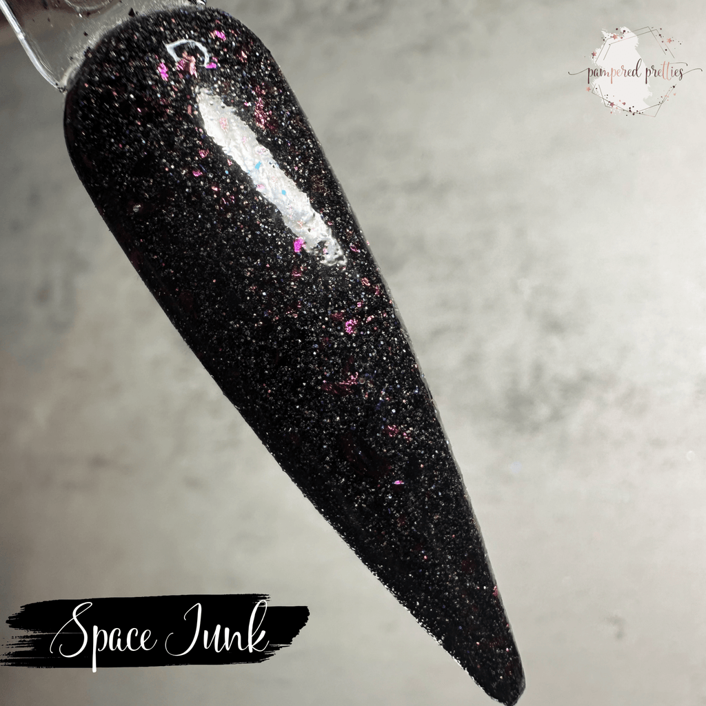 Space Junk - Black Holo Flakie Dip Powder - Pampered Pretties