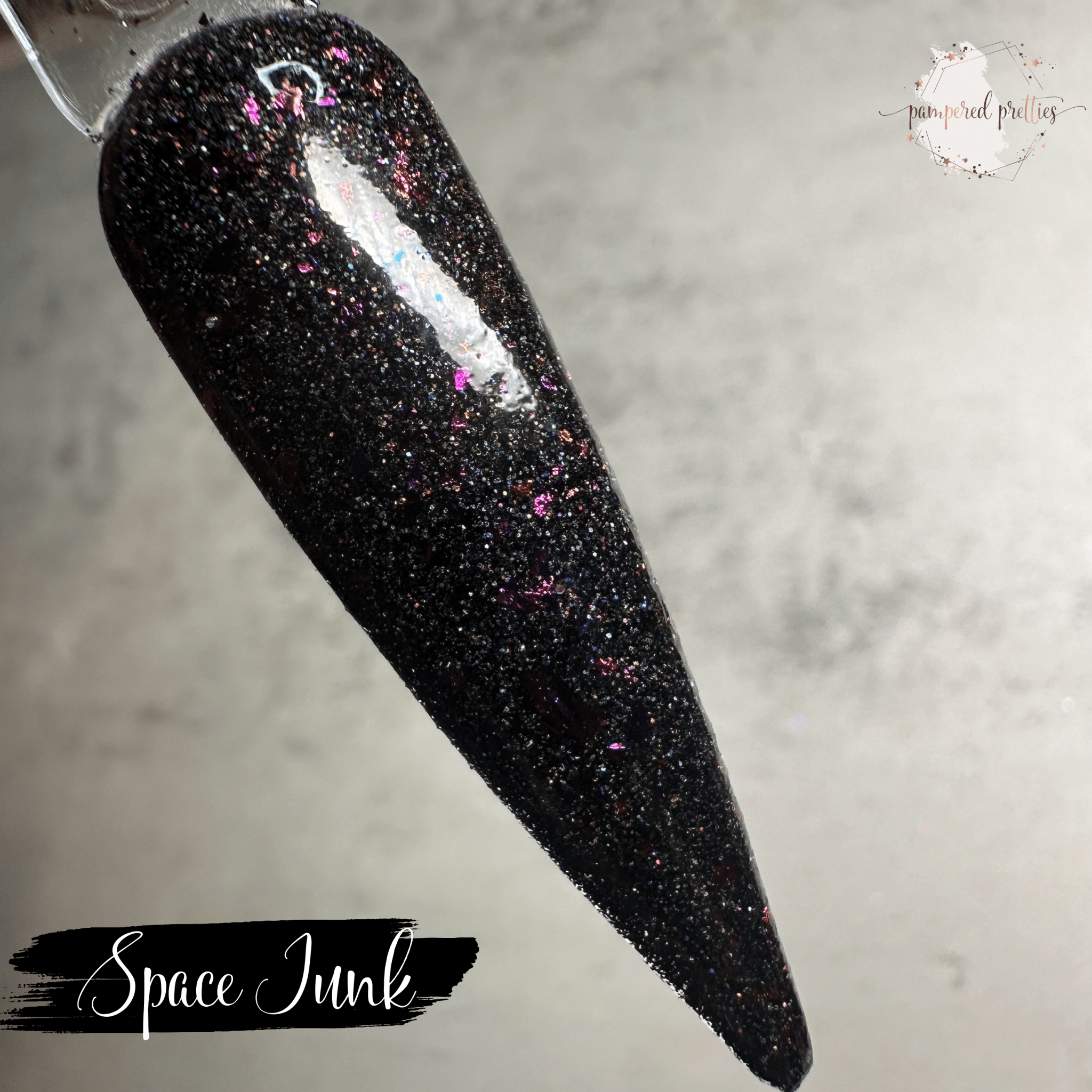 Space Junk - Black Holo Flakie Dip Powder - Pampered Pretties