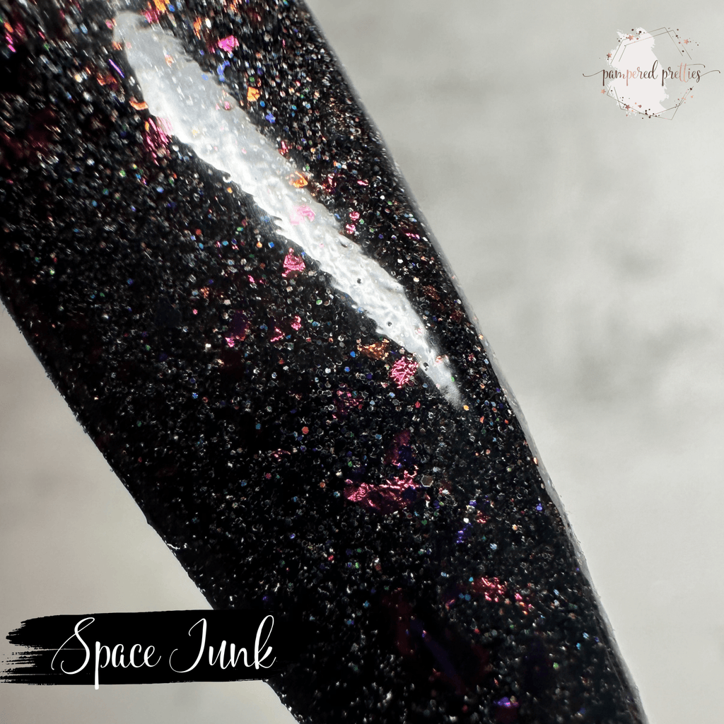 Space Junk - Black Holo Flakie Dip Powder - Pampered Pretties