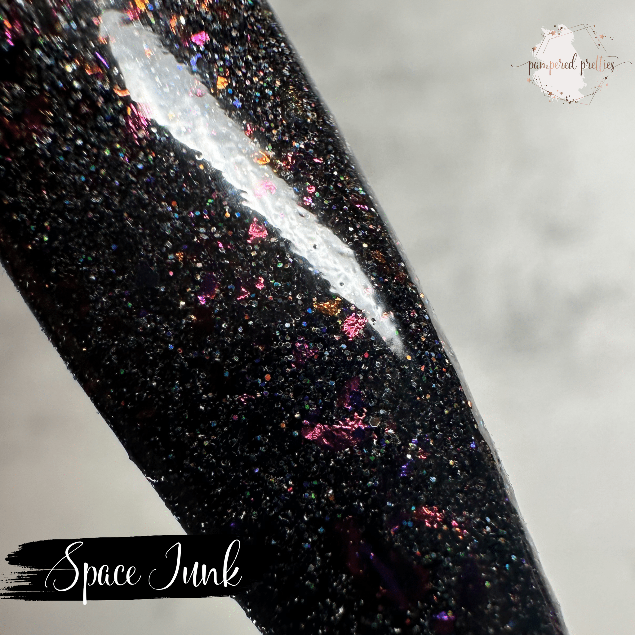 Space Junk - Black Holo Flakie Dip Powder - Pampered Pretties