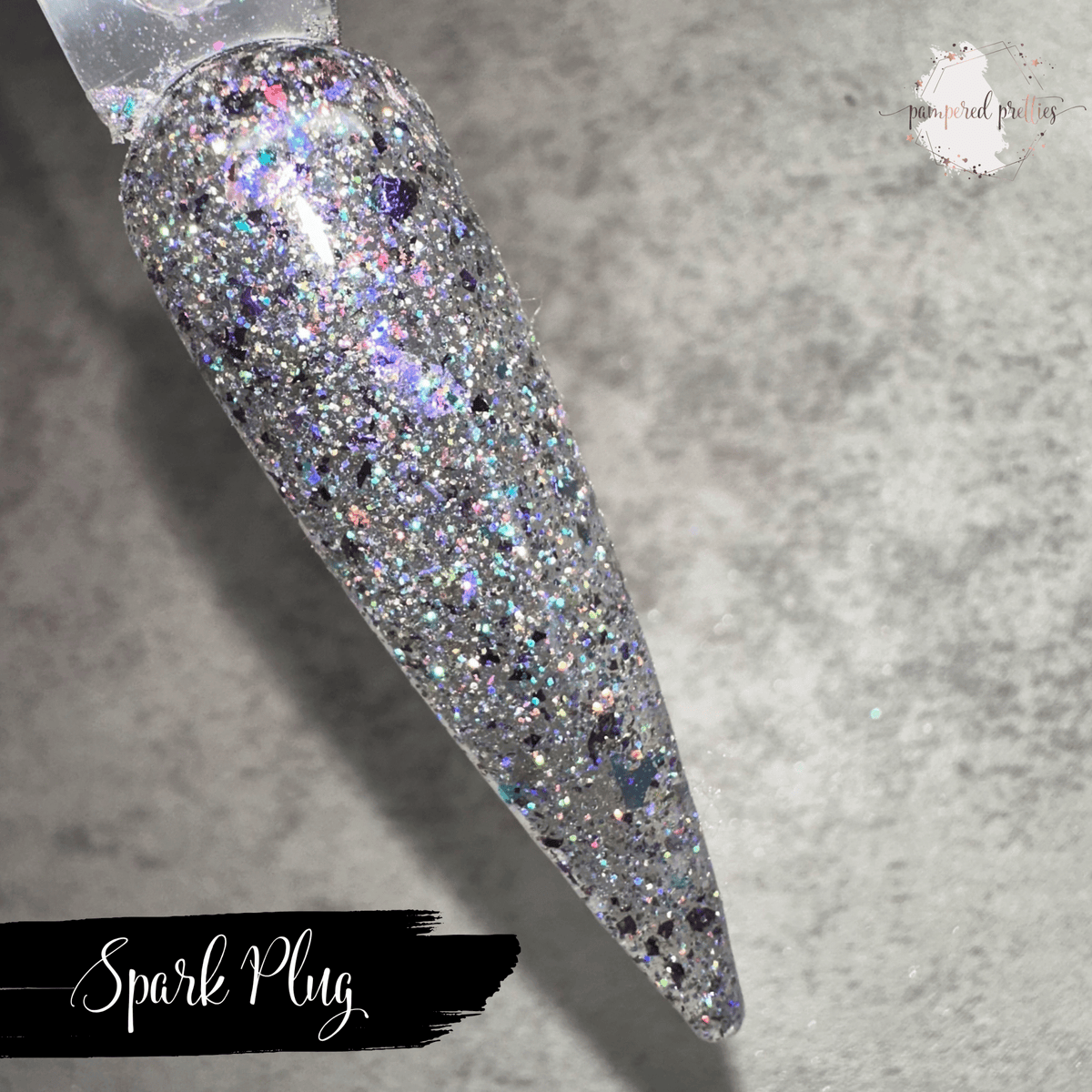Spark Plug - Holographic Silver Flakie Glitter Dip Powder - Pampered Pretties