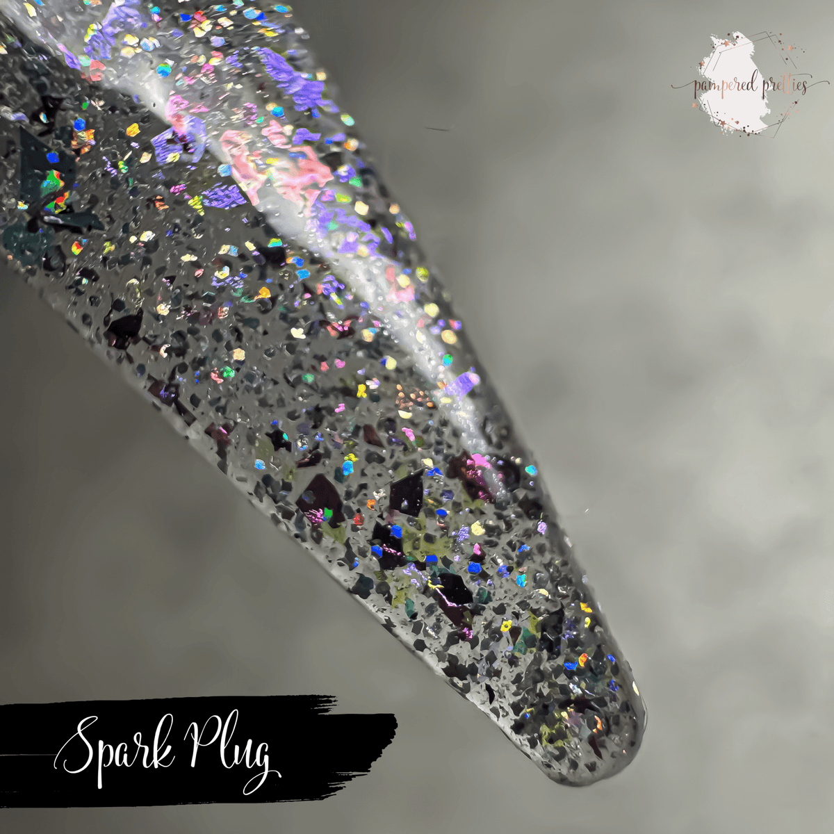 Spark Plug - Holographic Silver Flakie Glitter Dip Powder - Pampered Pretties